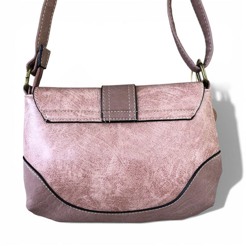 Pink Cotton Road Sling Bag in PU leather with buckle clip and adjustable strap