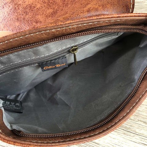 Cotton Road Sling Bag: BROWN PU Leather Sling Bag with BUCKLE CLIP