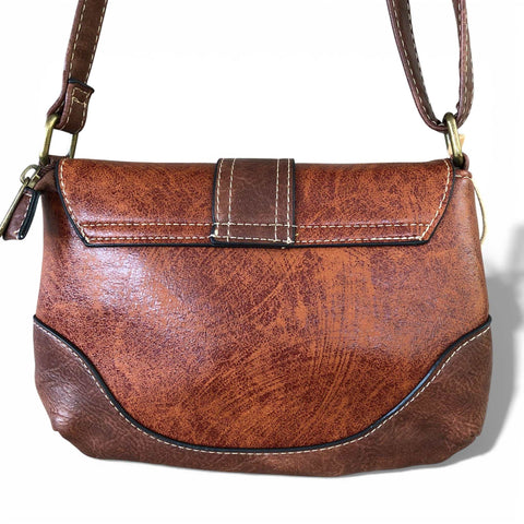 Cotton Road Sling Bag: BROWN PU Leather Sling Bag with BUCKLE CLIP