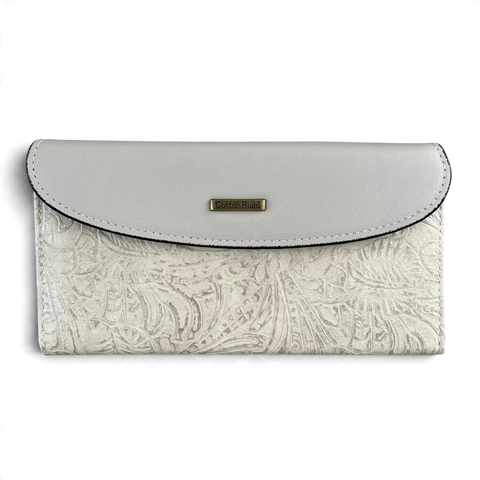 Cotton Road Wallet: Large Khaki Embossed PU Leather Wallet with CLIP