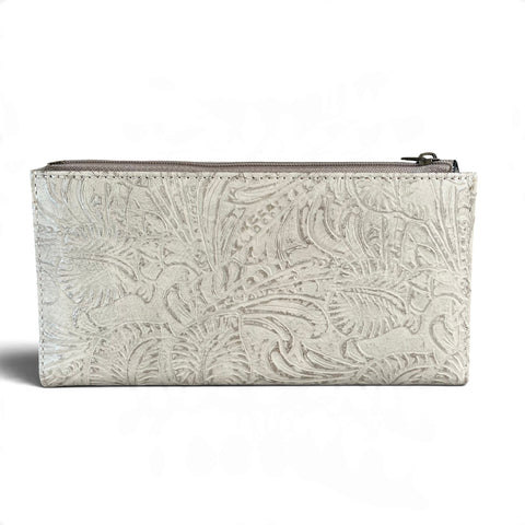 Cotton Road Wallet: Large Khaki Embossed PU Leather Wallet with CLIP