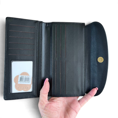 Cotton Road Wallet: Large Black Embossed PU Leather Wallet with CLIP