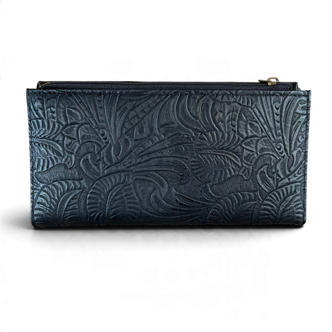 Cotton Road Wallet: Large Black Embossed PU Leather Wallet with CLIP
