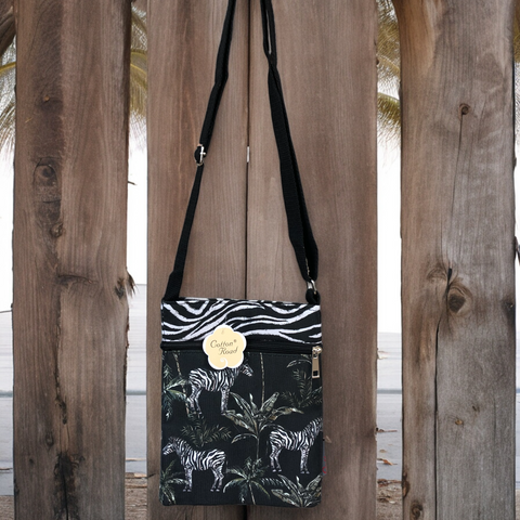 Small Canvas Cotton Road Sling Bag with ZEBRA