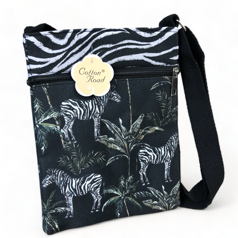 Small Canvas Cotton Road Sling Bag with ZEBRA