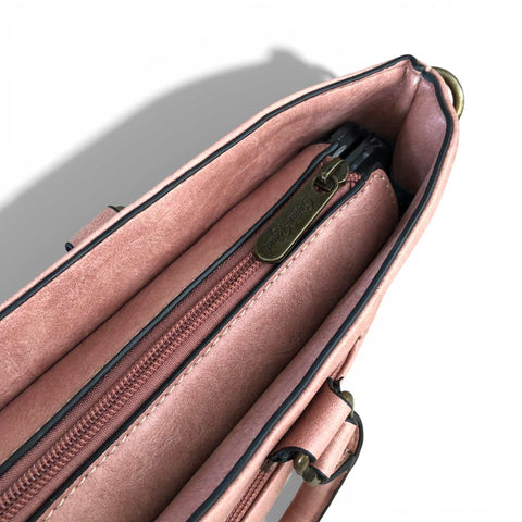 Cotton Road Laptop Bag in dusty pink PU leather with lace print and multiple compartments for 15.6" laptops