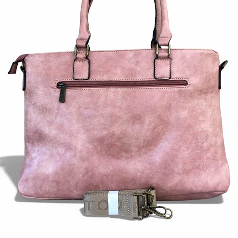 Cotton Road Laptop Bag in pink PU leather with lace print and multiple compartments for 15.6" laptops
