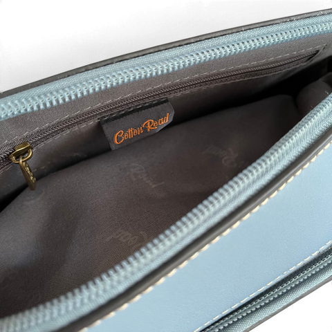 Cotton Road Sling Bag: BLUE PU Leather Crossbody Bag with BRANDED STRAP