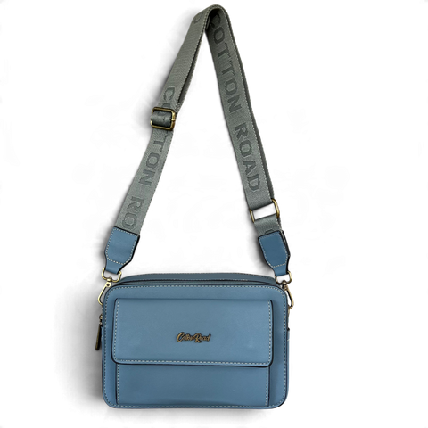 Cotton Road Sling Bag: BLUE PU Leather Crossbody Bag with BRANDED STRAP
