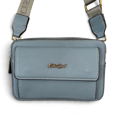 Cotton Road Sling Bag: BLUE PU Leather Crossbody Bag with BRANDED STRAP