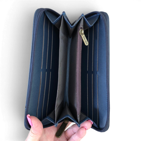 Cotton Road Wallet: Large BLUE PU Leather with Heart Design