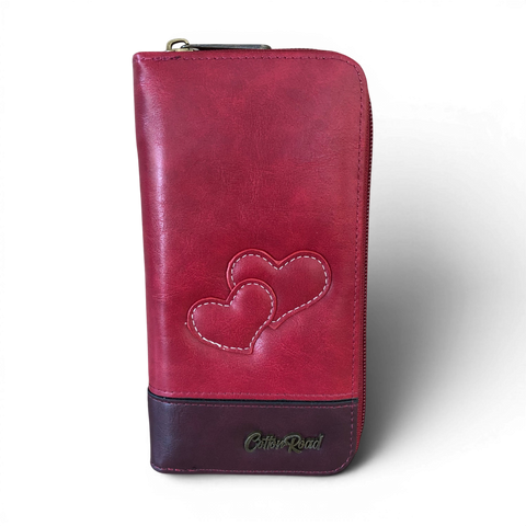 Cotton Road Sling Bag: Maroon Red PU Leather Crossbody with Matching Hearts Wallet