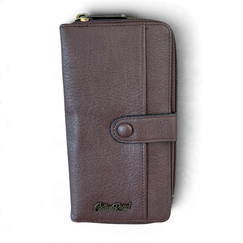 Cotton Road Wallet: Large BROWN PU Leather with Clip detailing