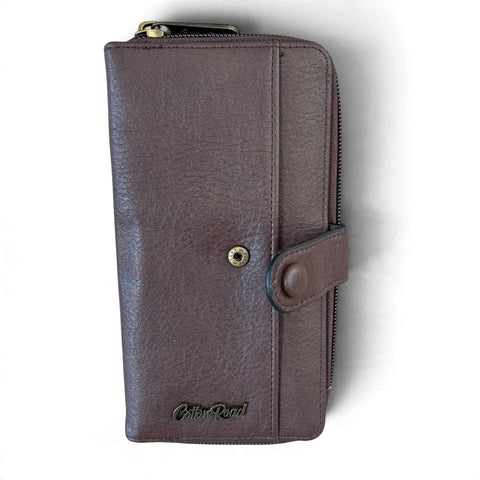 Cotton Road Wallet: Large BROWN PU Leather with Clip detailing