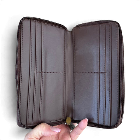 Cotton Road Wallet: Large BROWN PU Leather with Clip detailing