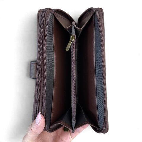 Cotton Road Wallet: Large BROWN PU Leather with Clip detailing
