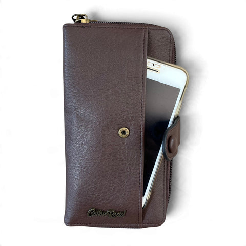 Cotton Road Wallet: Large BROWN PU Leather with Clip detailing