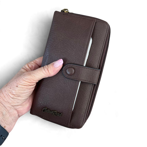 Cotton Road Wallet: Large BROWN PU Leather with Clip detailing