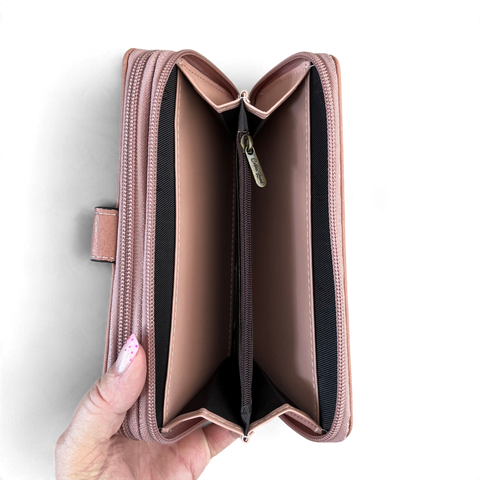 Cotton Road Wallet: Large PINK PU Leather with Clip detailing