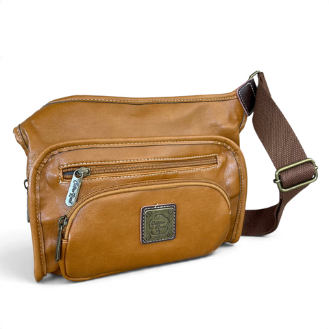 Cotton Road Sling Bag: Camel PU Leather Crossbody Bag