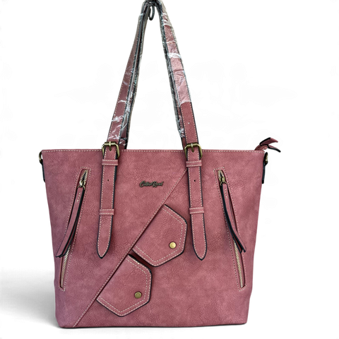 Cotton Road Handbag: PINK PU Leather with Flap detailing