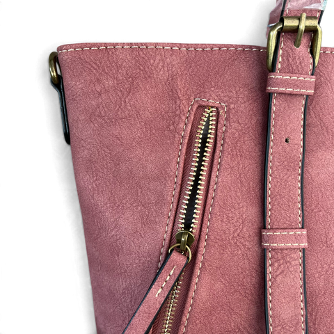 Cotton Road Handbag: PINK PU Leather with Flap detailing