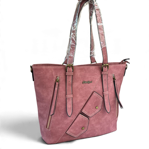 Cotton Road Handbag: PINK PU Leather with Flap detailing