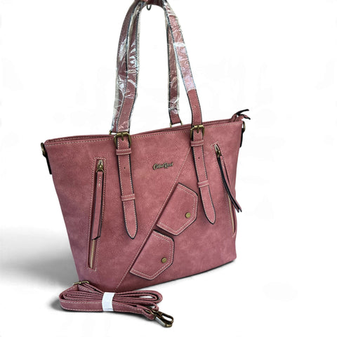 Cotton Road Handbag: PINK PU Leather with Flap detailing