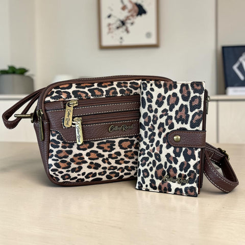 Cotton Road Sling Bag: Stylish BROWN Leopard Print PU Leather and matching Wallet