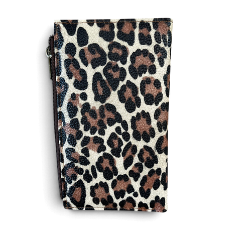 Cotton Road Wallet: Medium BROWN Leopard Print PU Leather with Clip