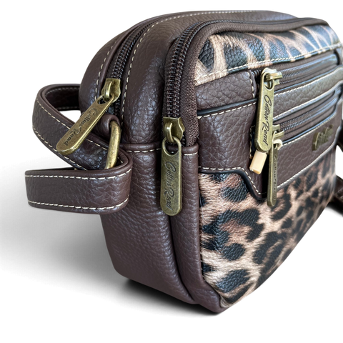 Cotton Road Sling Bag: Stylish COFFEE BROWN Leopard Print PU Leather Crossbody