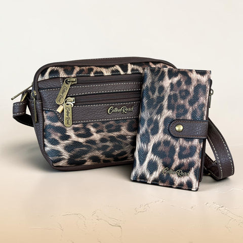Cotton Road Sling Bag: Stylish COFFEE BROWN Leopard Print PU Leather with Matching Wallet