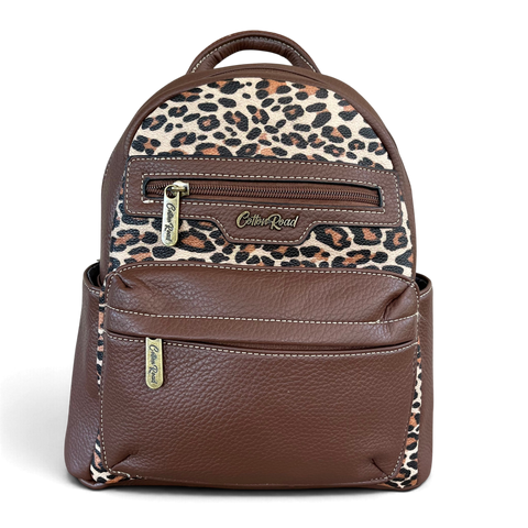 Cotton Road Backpack: BROWN Leopard Print PU Leather for Work & Outings