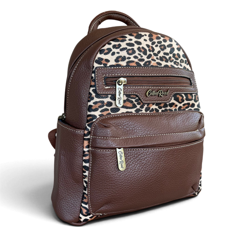 Cotton Road Backpack: BROWN Leopard Print PU Leather for Work & Outings