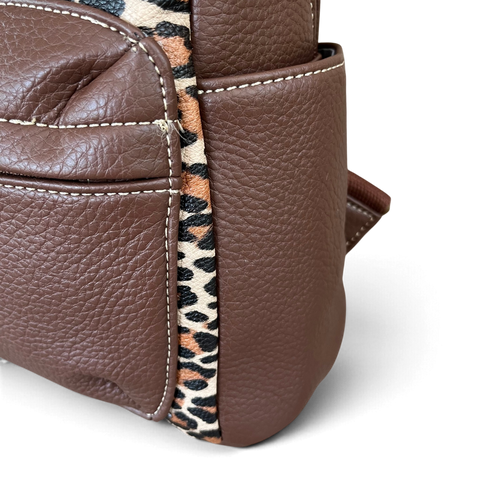 Cotton Road Backpack: BROWN Leopard Print PU Leather for Work & Outings