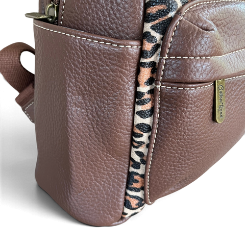 Cotton Road Backpack: BROWN Leopard Print PU Leather for Work & Outings
