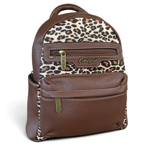 Cotton Road Backpack: BROWN Leopard Print PU Leather for Work & Outings
