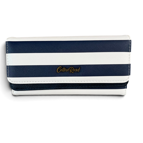 Cotton Road Wallet: Stylish Large NAVY and WHITE STRIPED PU Leather