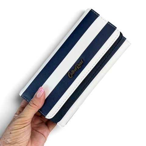 Cotton Road Wallet: Stylish Large NAVY and WHITE STRIPED PU Leather