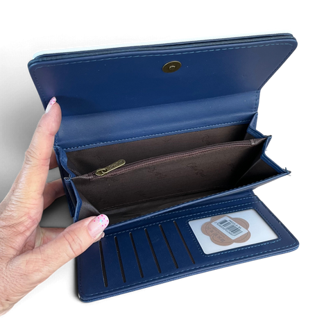 Cotton Road Wallet: Stylish Large NAVY and WHITE STRIPED PU Leather