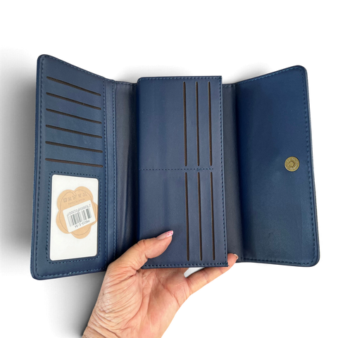 Cotton Road Wallet: Stylish Large NAVY and WHITE STRIPED PU Leather