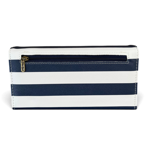 Cotton Road Wallet: Stylish Large NAVY and WHITE STRIPED PU Leather