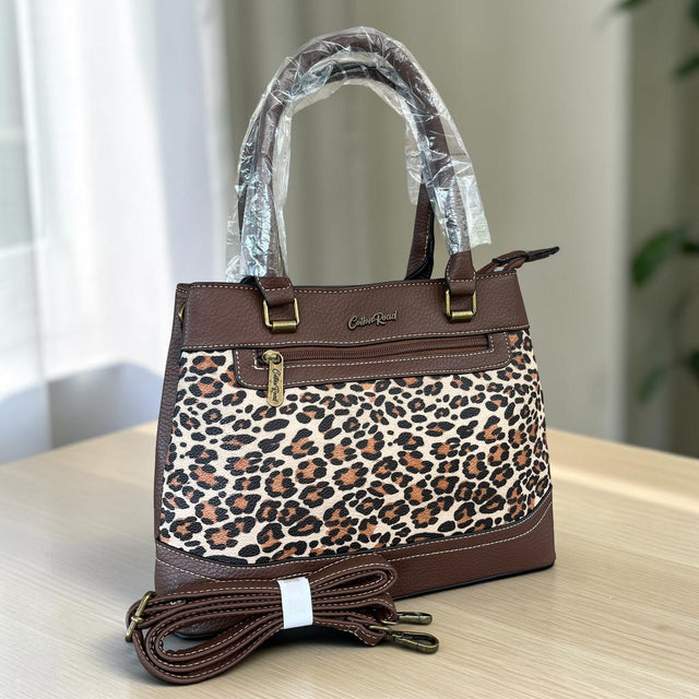 Cotton Road Handbag: Stylish BROWN Leopard Print PU Leather