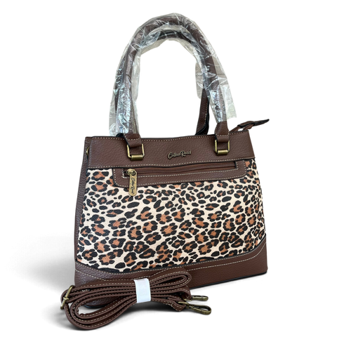 Cotton Road Handbag: Stylish BROWN Leopard Print PU Leather with Matching Wallet