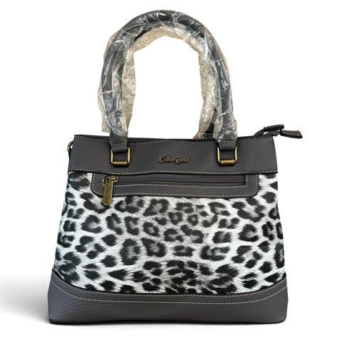 Cotton Road Handbag: Stylish GREY Leopard Print PU Leather with Matching Wallet
