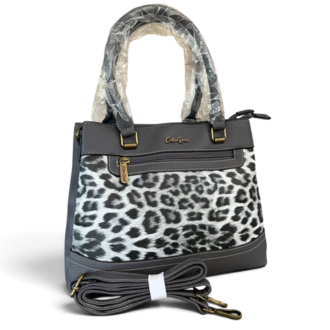 Cotton Road Handbag: Stylish GREY Leopard Print PU Leather with Matching Wallet