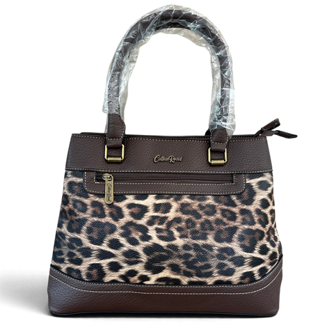 Cotton Road Handbag: Stylish COFFEE BROWN Leopard Print PU Leather with Matching Wallet
