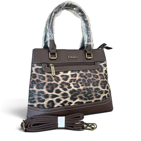 Cotton Road Handbag: Stylish COFFEE BROWN Leopard Print PU Leather with Matching Wallet