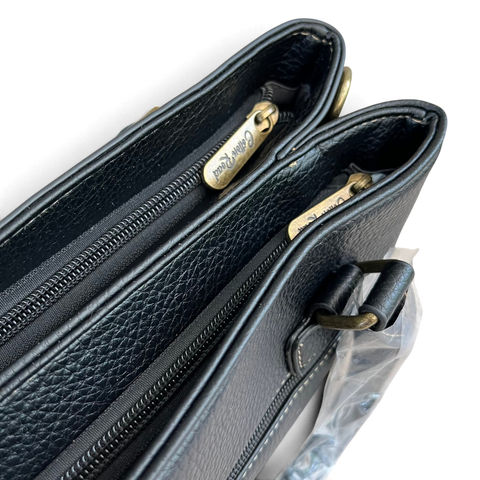 Cotton Road Handbag: Stylish BLACK Leopard Print PU Leather with Matching Wallet