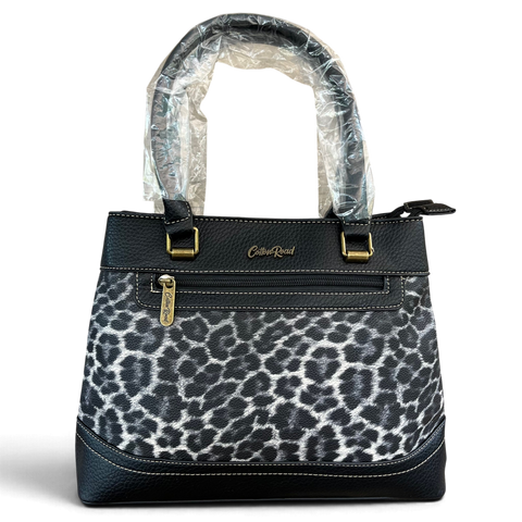 Cotton Road Handbag: Stylish BLACK Leopard Print PU Leather with Matching Wallet